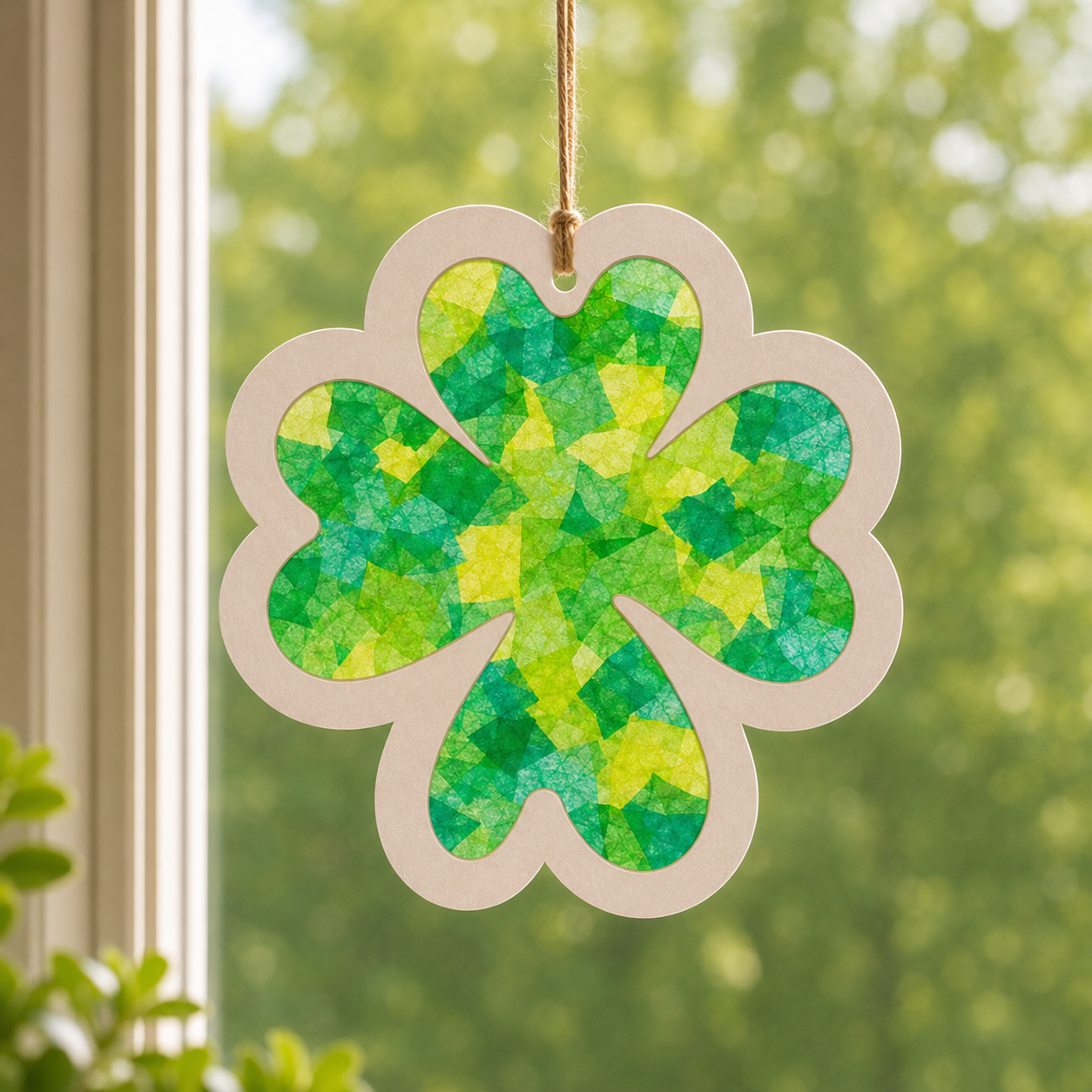 Fertig gebastelter Sonnenfänger Kleeblatt